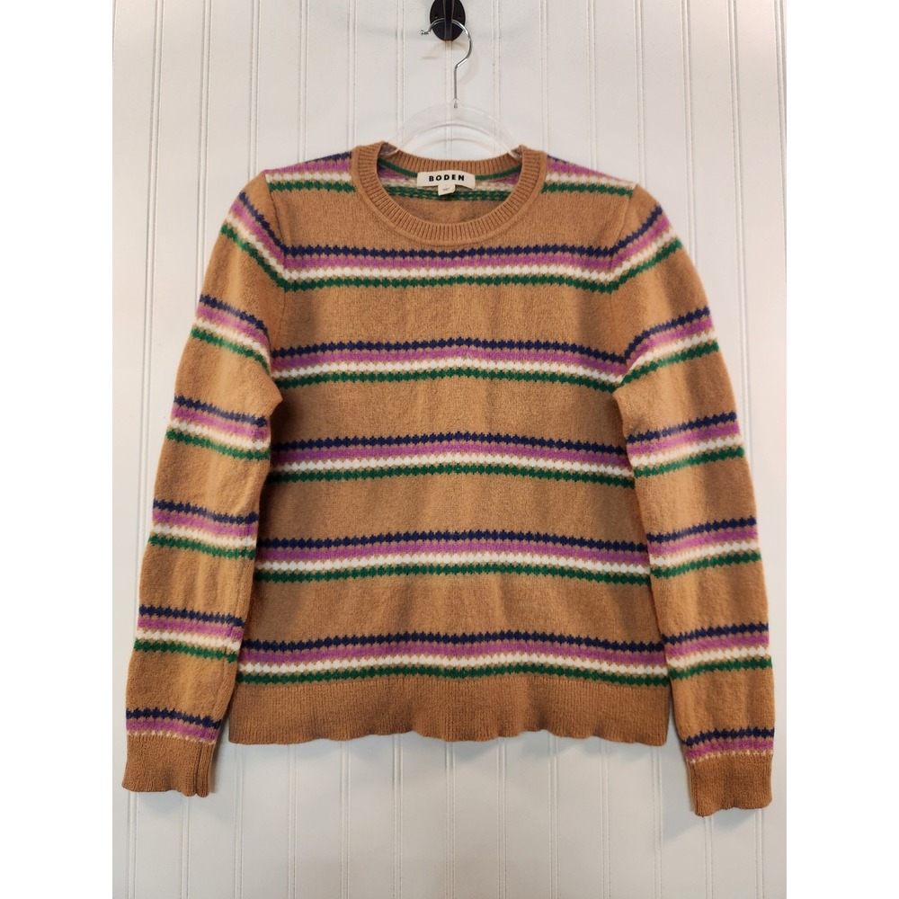 Boden Womens Striped Wool Blend Crew Neck Sweater Camel Tan Multicolor Large
